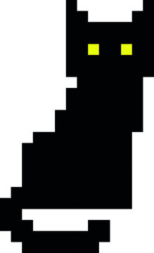 Black Cat Pixel Art Vector Illustration. Cat Pixel Image.