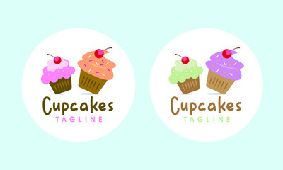 Colorful cupcake logo concept brand