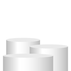 blank round pedestal . group of metallic circular podium for outstanding luxury product advertising display on white background