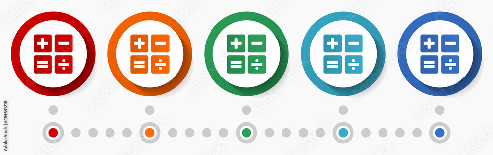 Leinwandbilder calculator, calculate concept vector icon set, flat design colorful buttons, infographic template in