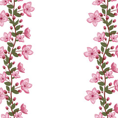 Cute spring cherry blossom vector frame illustration