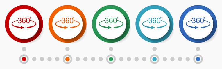 Panorama, presentation concept vector icon set, flat design colorful buttons, infographic template in 5 color options