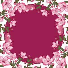 Cute spring cherry blossom vector frame illustration
