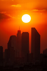 Fototapeta na wymiar High angle view of Bangkok skyline at sunset