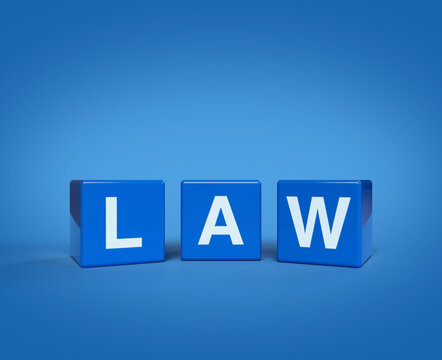 3d rendering, illustration of LAW letter on block cubes on light blue background, Frequently asked questions, Business customer service and support concept
