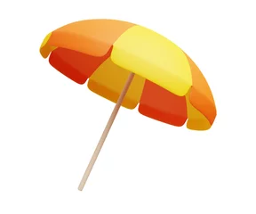 Foto op Canvas Travel icon 3d render illustration of Beach umbrella parasol isolated on white. summer vacation concept. © 3Q