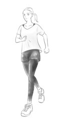 A woman jogging in digital watercolor(grayscale)