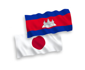 Flags of Japan and Kingdom of Cambodia on a white background