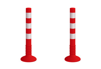 Safety delineator with white stripe. Classic red-orange color. vector road poles. Traffic posts with different types of base.