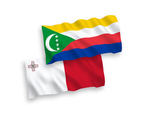 Flags of Malta and Union of the Comoros on a white background