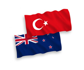Flags of Turkey and New Zealand on a white background