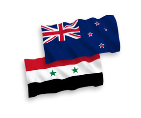 Flags of New Zealand and Syria on a white background