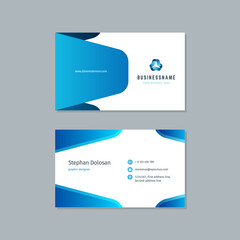 Business card design trendy blue colors template modern corporate branding style vector illustration. Two sides with abstract logo on clean background.