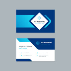 Business card design trendy blue colors template modern corporate branding style vector illustration. Two sides with abstract logo on clean background.
