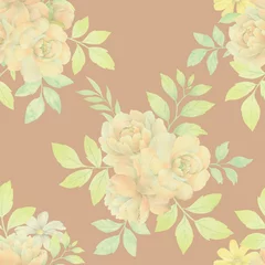 Zelfklevend Fotobehang Wallpaper for design, printing, packaging. Abstract bouquet of flowers. Seamless botanical pattern of peony flowers with leaves on a bright background. © Sergei