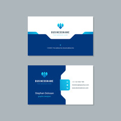 Fototapeta premium Business card design trendy blue colors template modern corporate branding style vector illustration. Two sides with abstract logo on clean background.