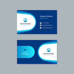 Business card design trendy blue colors template modern corporate branding style vector illustration. Two sides with abstract logo on clean background.