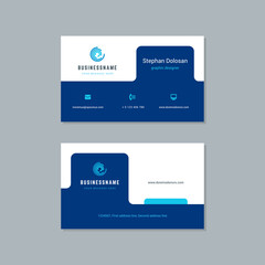 Business card design trendy blue colors template modern corporate branding style vector illustration. Two sides with abstract logo on clean background.