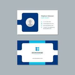 Business card design trendy blue colors template modern corporate branding style vector illustration. Two sides with abstract logo on clean background.