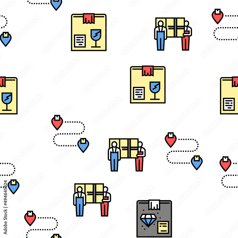 Poster mover express service vector seamless pattern thin line illustration