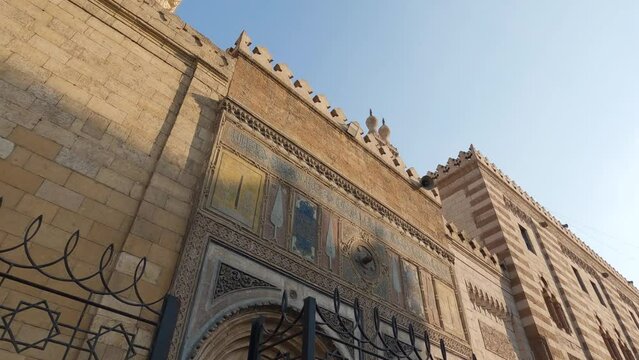 Al Azhar Mosque facade, Historic islamic Building in Cairo, Egypt - Low angle view