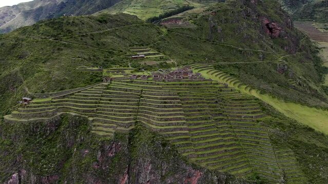 Aerial View Of The Famous Ancient Inca Ruins Of Pisac On Sacred Valley, Andean Highlands In Cusco, Peru.