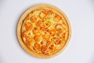 A variety of delicious pizzas are ready to eat.
