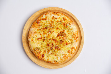 A variety of delicious pizzas are ready to eat.