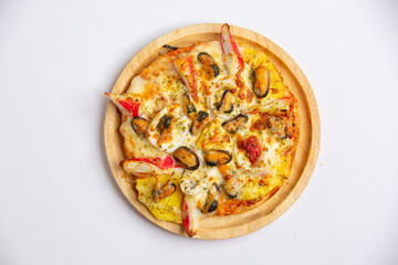 A variety of delicious pizzas are ready to eat.