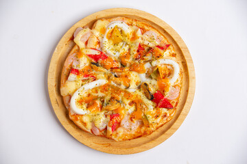 A variety of delicious pizzas are ready to eat.