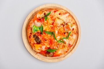 A variety of delicious pizzas are ready to eat.