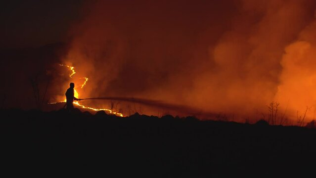 fire in the forest, firewatch at work, fire at night