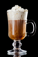 coffee and milk sweet cocktail isolated on black