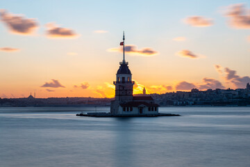 Istanbul Maiden Tower (Kiz Kulesi). Sunset at Maiden's Tower.Istanbul, Turkey
