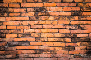 Empty Old Brick Wall Texture. Painted Distressed Wall Surface. Grungy Wide Brickwall. Grunge Red Stonewall Background. Shabby Building Facade With Damaged Plaster. Abstract Web Banner. Copy Space.