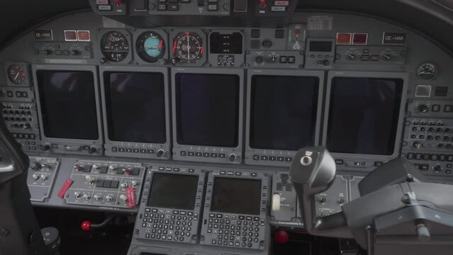 Inside cockpit of airplane close-up