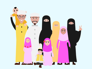 Muslim family cartoon image Islamic attire