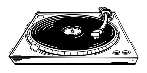 Black and white drawn musical turntable