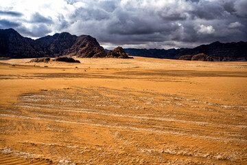 Extraordinary mountain desert landscape, Wadi Rum Protected Area, Jordan.