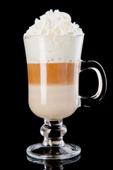 coffee and milk sweet cocktail isolated on black