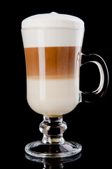 coffee and milk sweet cocktail isolated on black