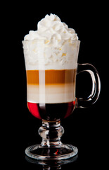 coffee and milk sweet cocktail isolated on black