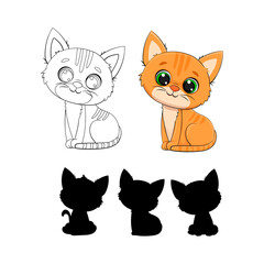 Cute cartoon kitten, coloring page for kids. Find a shadow. 