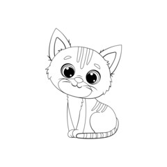 Cute cartoon kitten isolated on white background.Coloring. Cat outline.