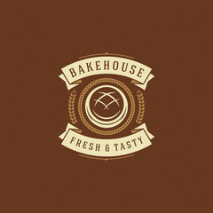 Bakery badge or label retro vector illustration. Bread or loaf silhouette for bakehouse.