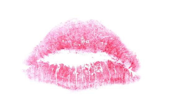 Pink lipstick kiss mark isolated on white