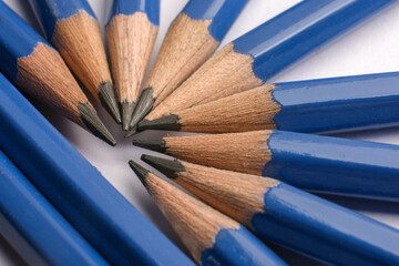 basra, iraq - March 17, 2022: closeup photo of ban of unused pencills
