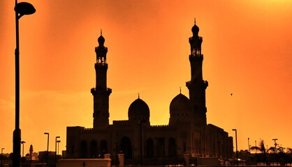 mosque at sunset