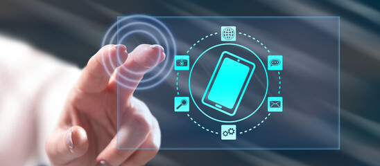 Woman touching a mobile apps concept