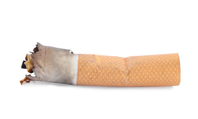 One burnt cigarette butt isolated on white